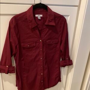 Maroon  Button-Up Shirt tab sleeve